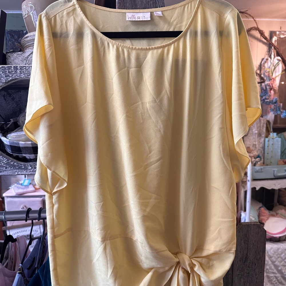 Love on a Hanger Yellow Tie Front Blouse